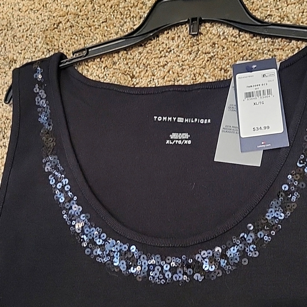 NWT Tommy Hilfiger Black Tank Top with Embellished Neckline